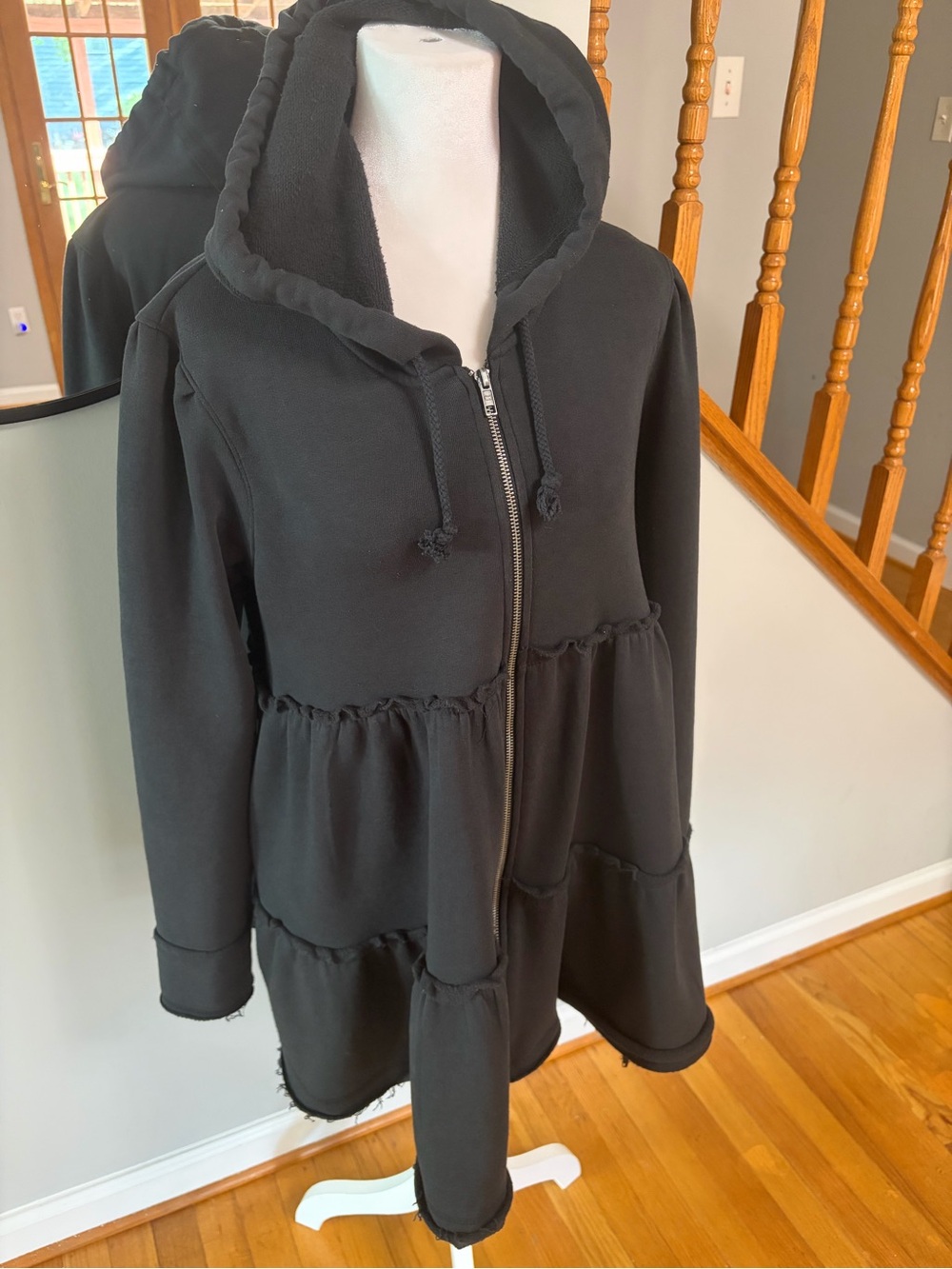 Free People Black Tiered Zip Hoodie Cardigan